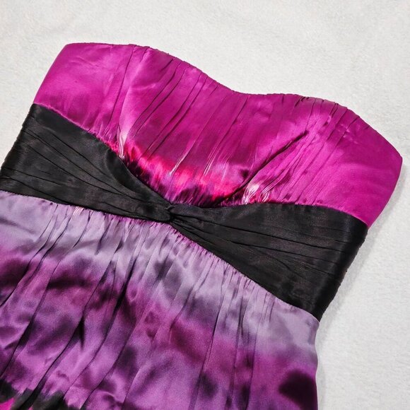 Bebe Silk Strapless Ombre Dress ✦ Pink Black Gradient Bubble Hem ✦ Sweetheart S - Picture 12 of 16